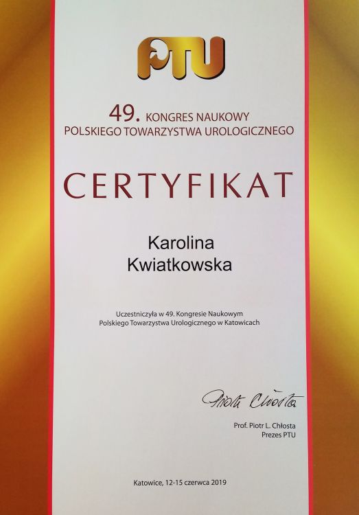 49. Kongres Naukowy Polskiego Towarzystwa Urologicznego Katowice, 12-15.06.2019 r.
